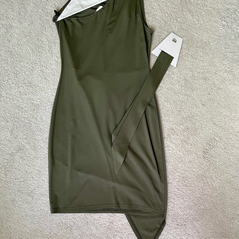 Olive Green One-Shoulder Dress - Picture 2 of 4